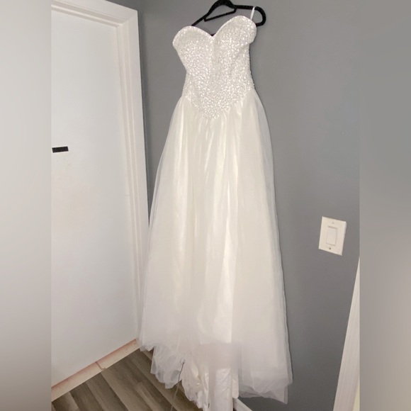 Sweetheart Wedding Dress Beaded Corset Top Tulle A-line Strapless Ivory w Train - Picture 1 of 12